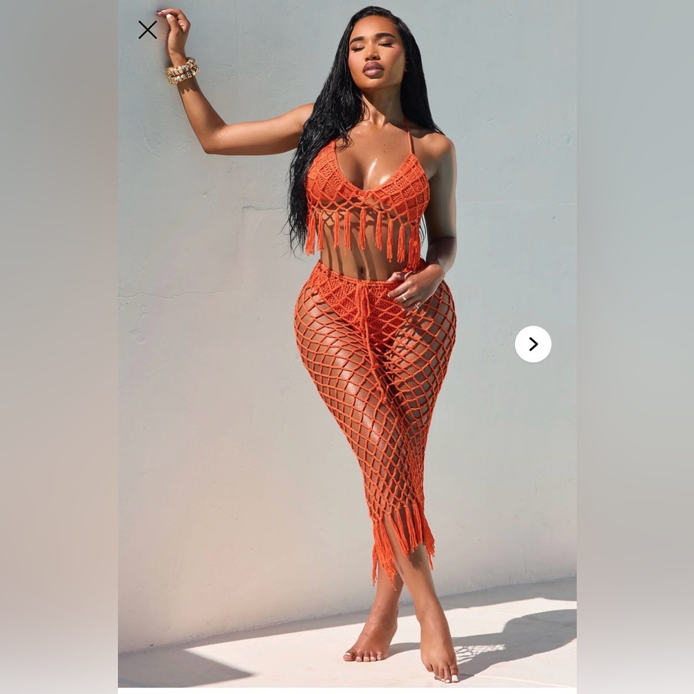 Fashion Nova Orange Crochet Swim Coverup